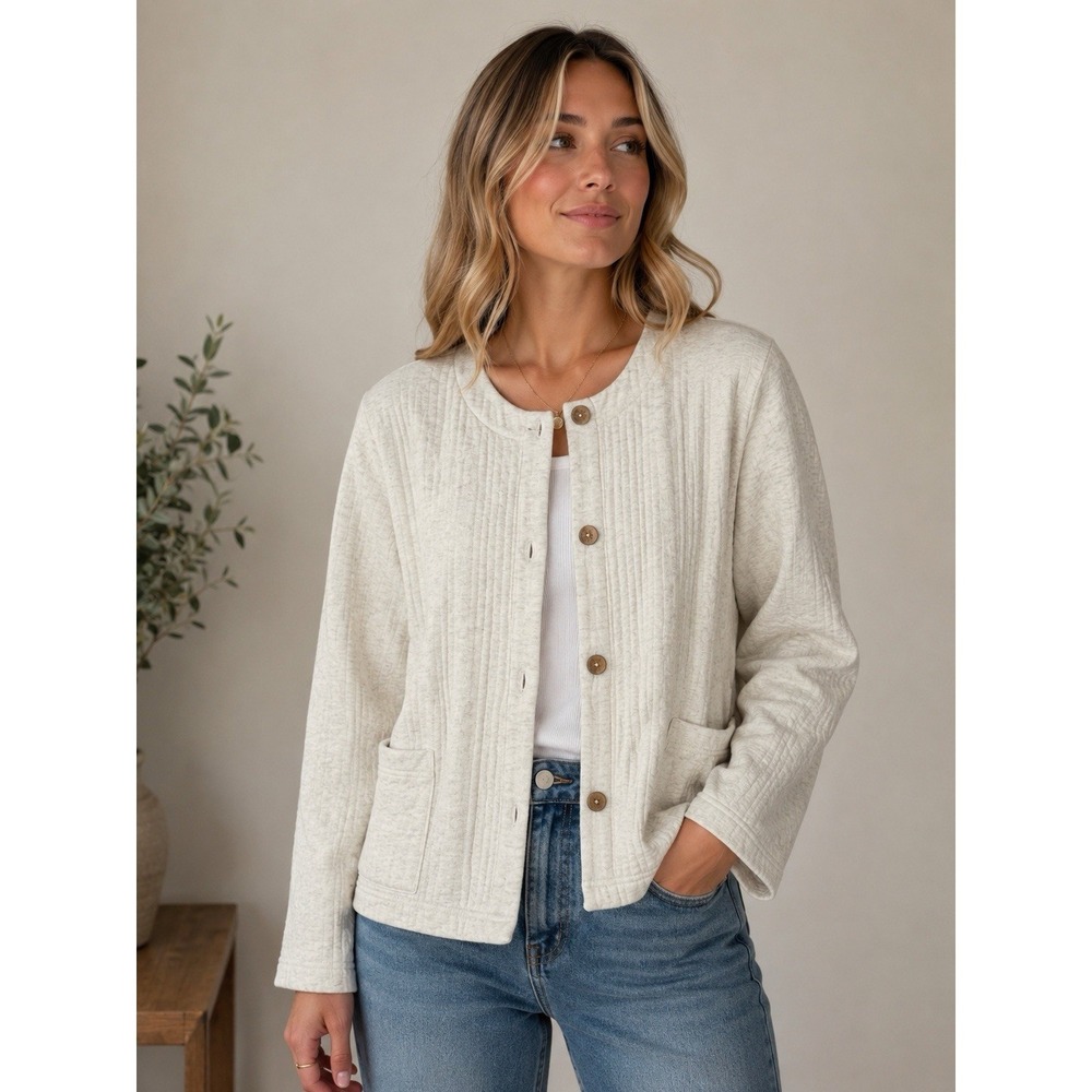 Pure Jill Jacket Women's Oatmeal Cotton Quilted Travel Career Preppy Size Large